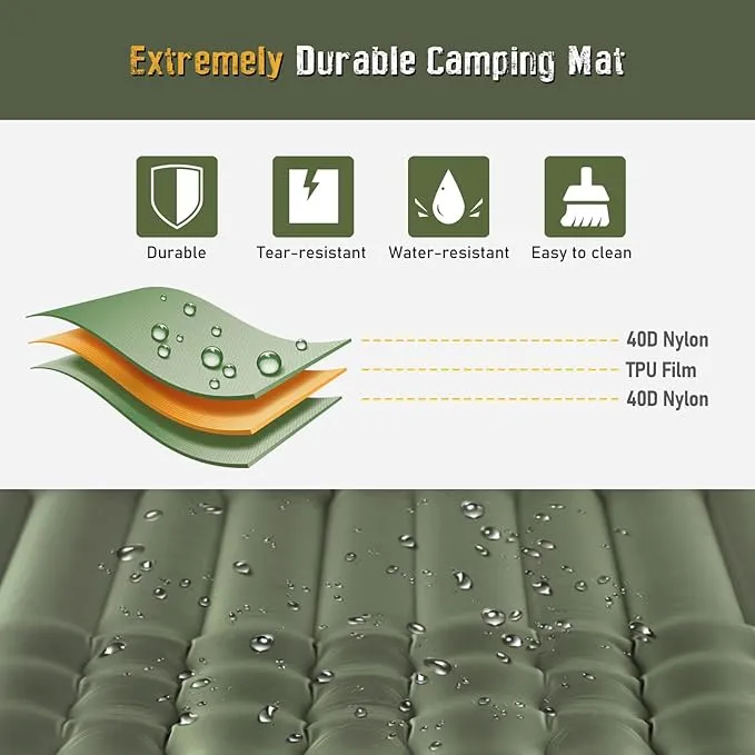 Elegear Self Inflating Sleeping Pad for Camping, 4" Ultra-Thick Camping Mattress Pad with Pillow Built-in Foot Pump Camping Sleeping Mat for Backpacking, Hiking, Portable Camping Pad