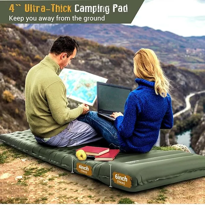 Elegear Self Inflating Sleeping Pad for Camping, 4" Ultra-Thick Camping Mattress Pad with Pillow Built-in Foot Pump Camping Sleeping Mat for Backpacking, Hiking, Portable Camping Pad