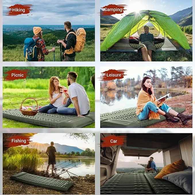 Elegear Self Inflating Sleeping Pad for Camping, 4" Ultra-Thick Camping Mattress Pad with Pillow Built-in Foot Pump Camping Sleeping Mat for Backpacking, Hiking, Portable Camping Pad