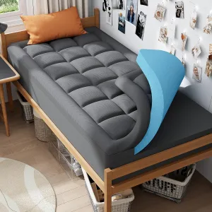 ELEMUSE Dual Layer 3 Inch Memory Foam Mattress Topper Twin, 2 Inch Cooling Gel Memory Foam Plus 1 Inch Down Alternative Pillowtop Mattress Pad with Cooling Cover, Soft Comfort Support, Grey