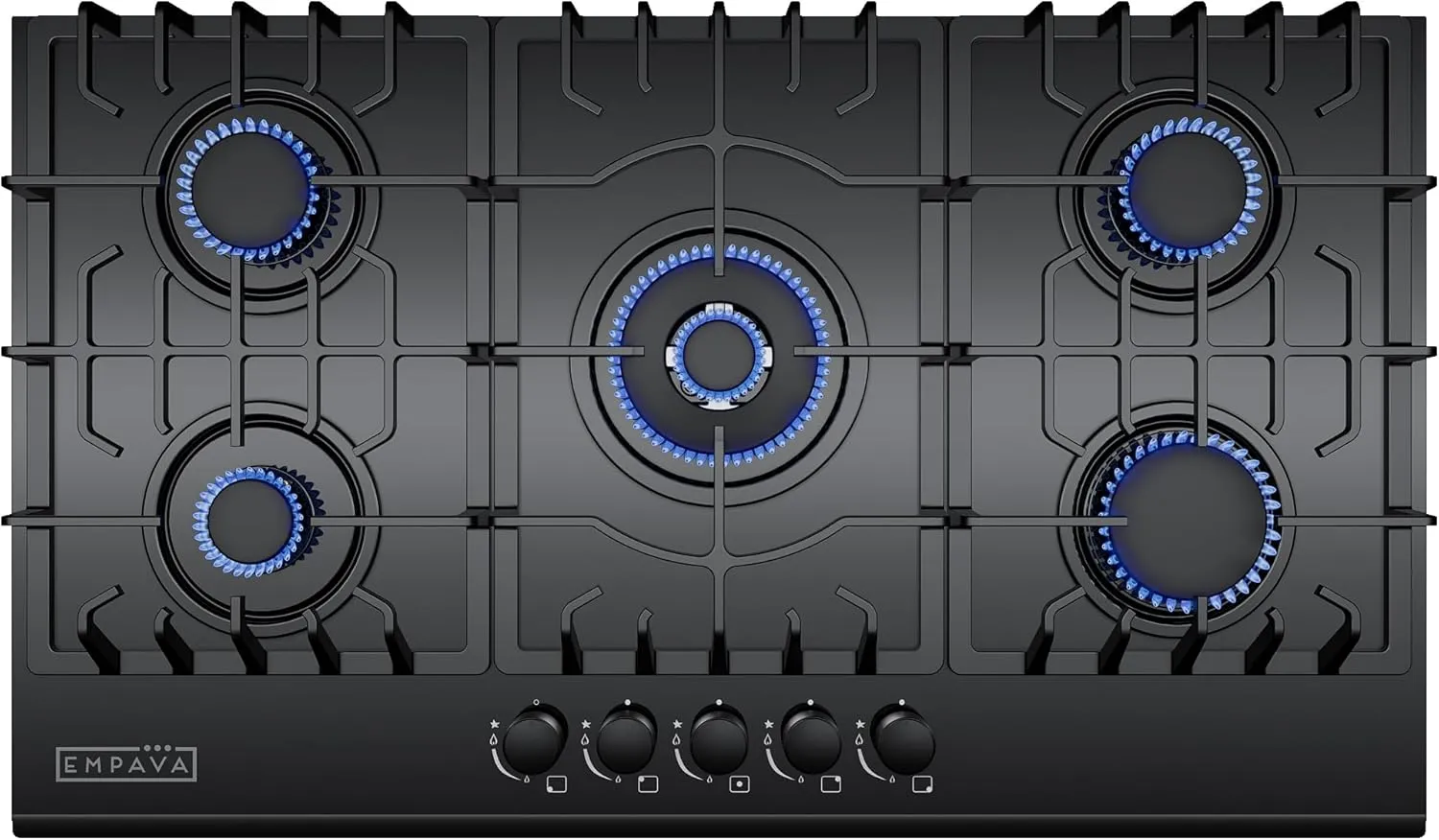 Empava 36 Inch Built-in Gas Cooktop with 5 Sealed SABAF Burners, Black Tempered Glass Surface LPG/NG Convertible, Flame Failure Protection, Dishwasher Safe Grates