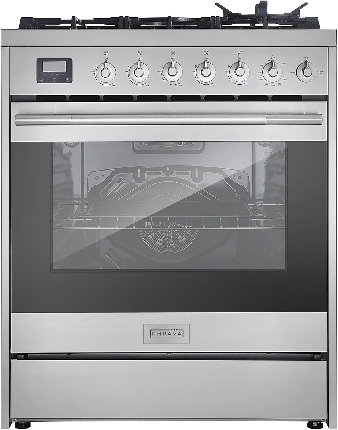 Empava Slide-In & Freestanding Gas Range, 5.0 Cu. Ft, Single Oven with 5 Sealed High-Low Cooktop Burners & Touch Timer, Heavy Duty Continuous Grates in Stainless Steel, 30 Inch