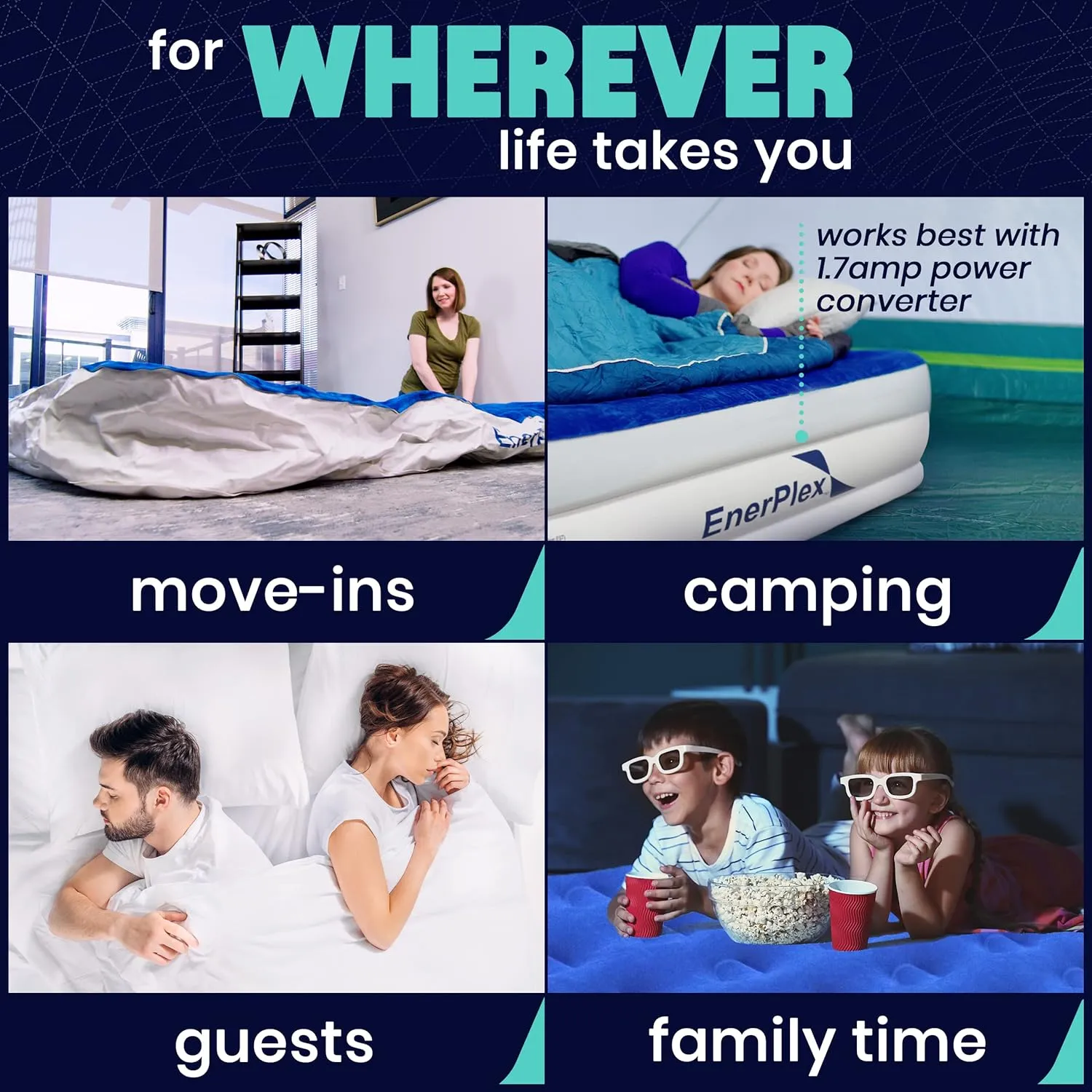 EnerPlex Air Mattress with Built-in Pump - Double Height Inflatable Mattress for Camping, Home & Portable Travel - Easy to Inflate/Quick Set UP