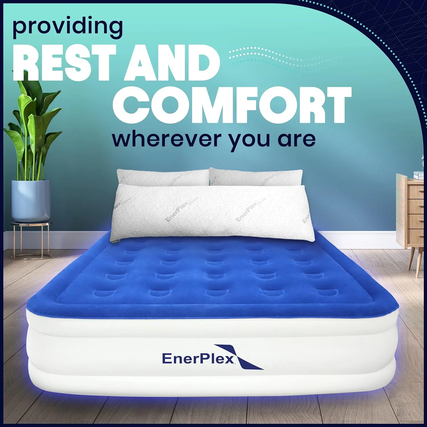 EnerPlex Air Mattress with Built-in Pump - Double Height Inflatable Mattress for Camping, Home & Portable Travel - Easy to Inflate/Quick Set UP