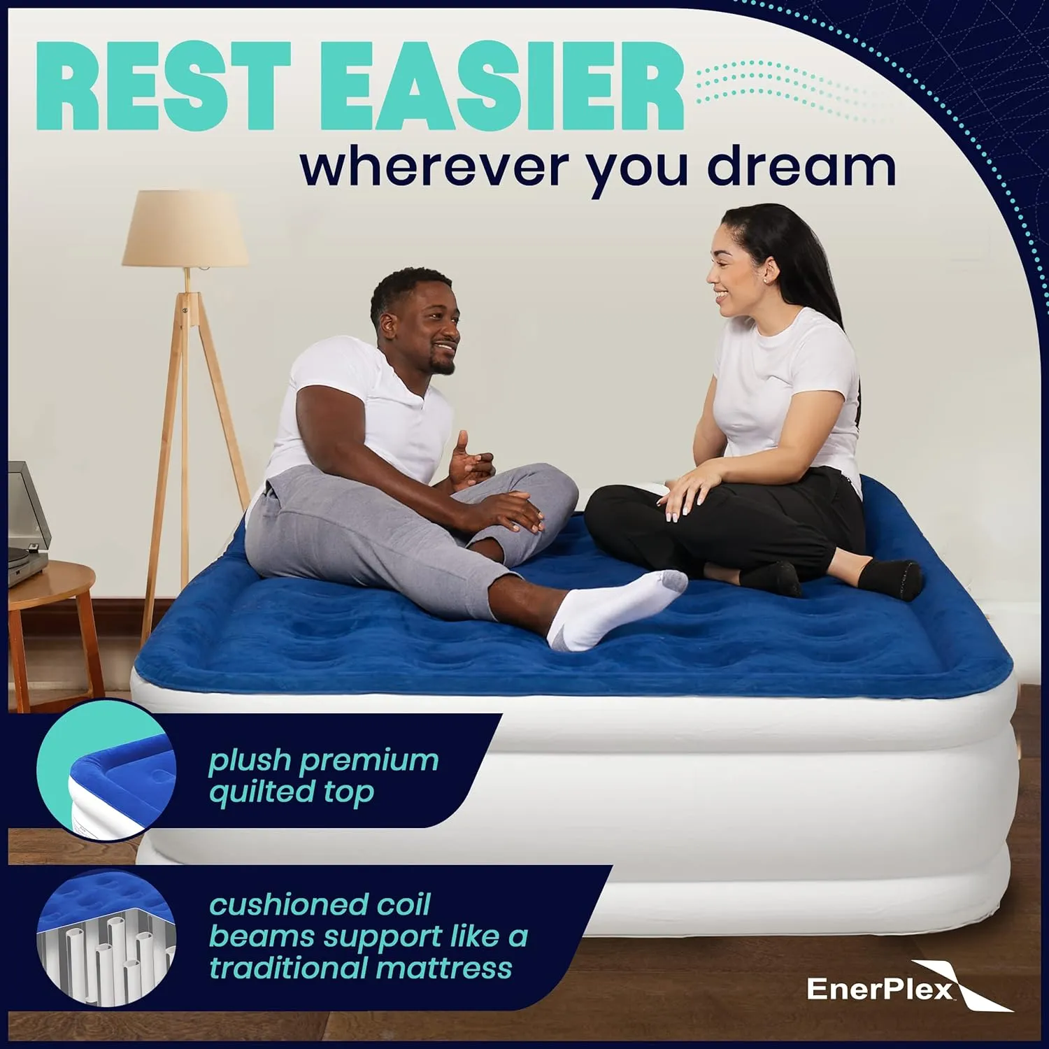 EnerPlex Air Mattress with Built-in Pump - Double Height Inflatable Mattress for Camping, Home & Portable Travel - Easy to Inflate/Quick Set UP