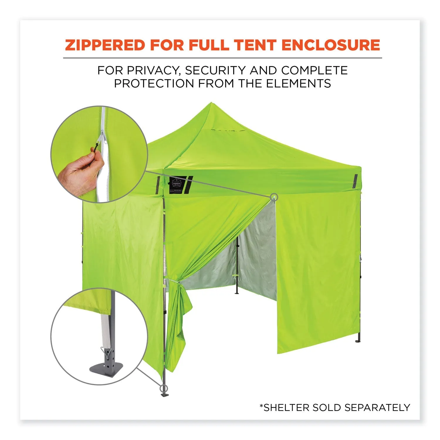 ergodyne® Shax 6096 Pop-Up Tent Sidewall with Zipper, Single Skin, 10 ft x 10 ft, Polyester, Lime