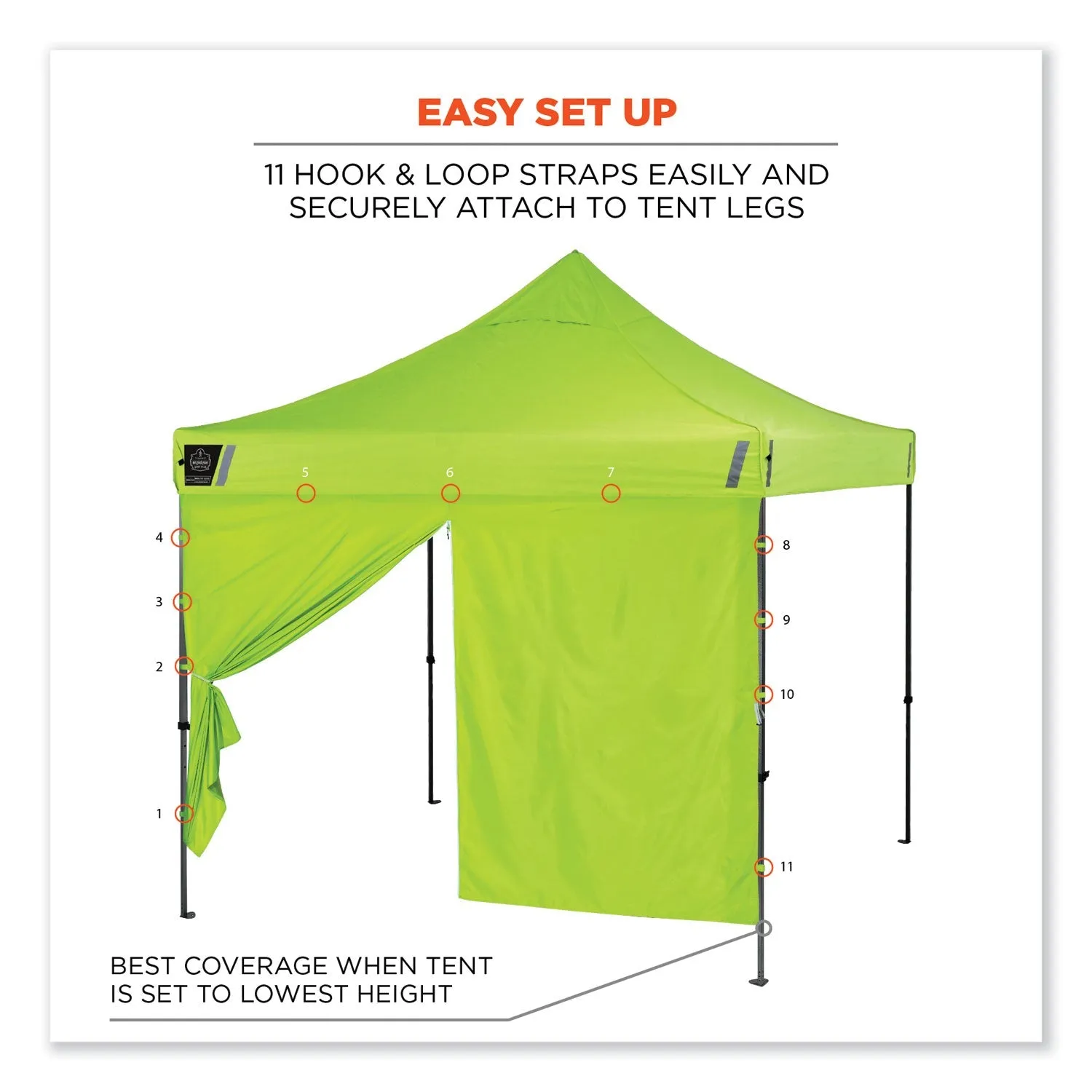 ergodyne® Shax 6096 Pop-Up Tent Sidewall with Zipper, Single Skin, 10 ft x 10 ft, Polyester, Lime