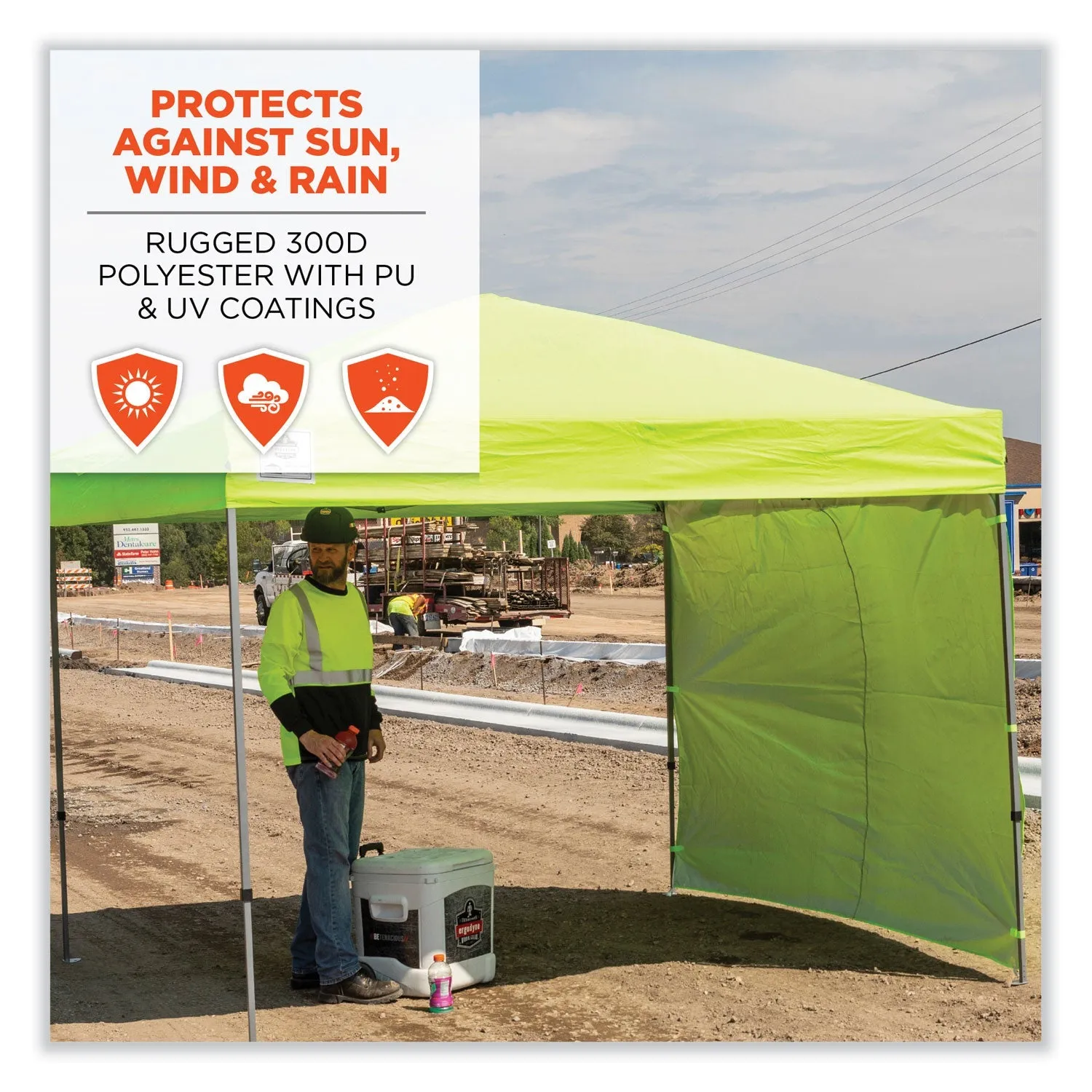ergodyne® Shax 6098 Pop-Up Tent Sidewall, Single Skin, 10 ft x 10 ft, Polyester, Lime