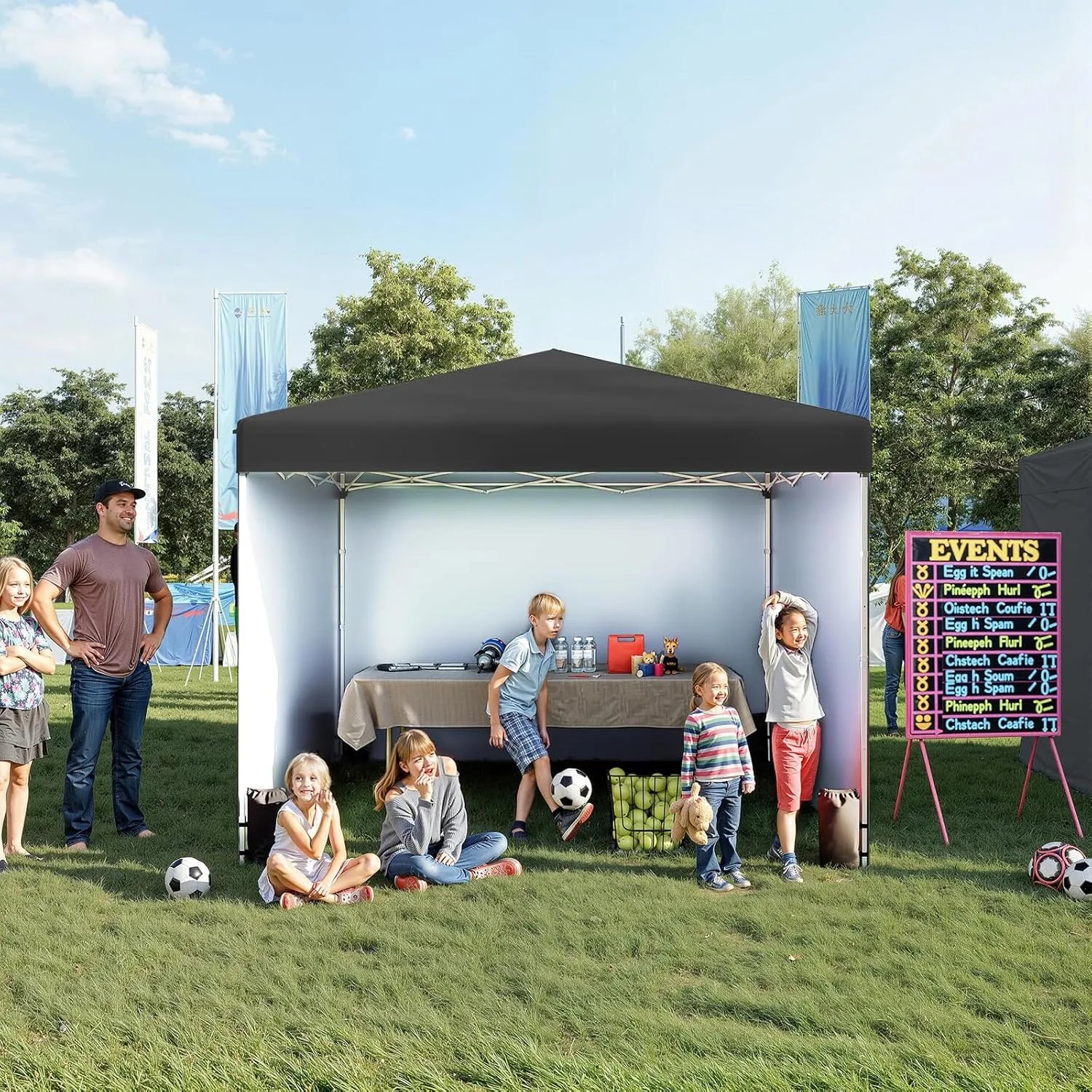 EROMMY 10' x 10' Pop Up Canopy Tent with 3 Sidewall, Easy Outdoor Sun Shade, Portable Shelter Gazebo for Events, Parties and Camping (Black)