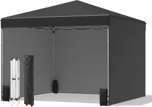 EROMMY 10' x 10' Pop Up Canopy Tent with 3 Sidewall, Easy Outdoor Sun Shade, Portable Shelter Gazebo for Events, Parties and Camping (Black)