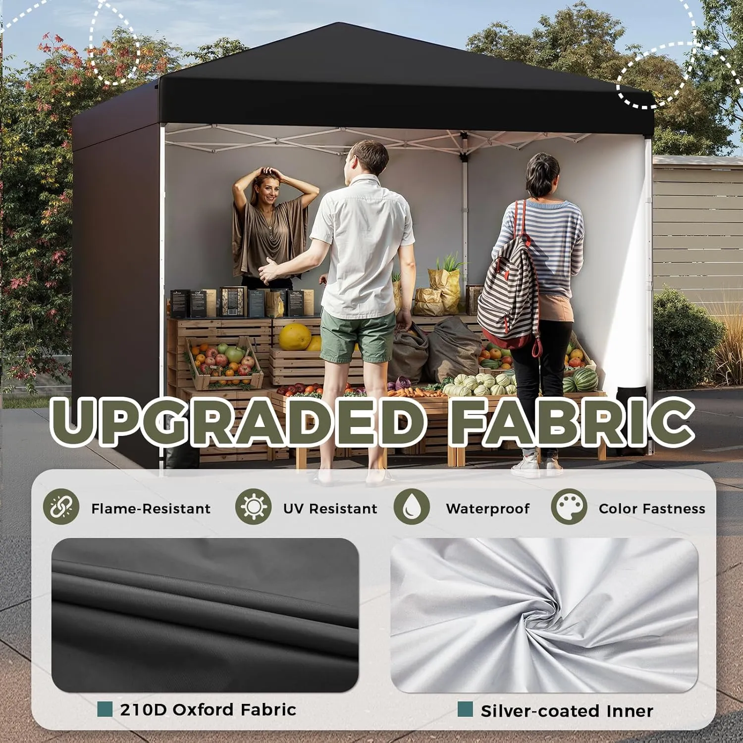 EROMMY 10' x 10' Pop Up Canopy Tent with 3 Sidewall, Easy Outdoor Sun Shade, Portable Shelter Gazebo for Events, Parties and Camping (Black)