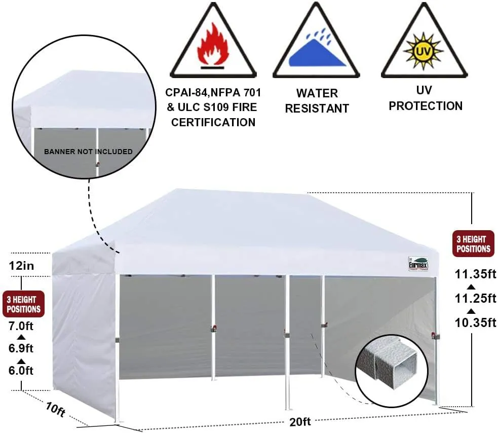Eurmax USA 10'x20' Pop-up Canopy Tent Commercial Instant Canopies with 4 Removable Zipper End Side Walls and Roller Bag, Bonus 6 SandBags(Navy Blue)