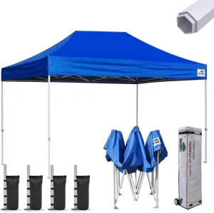 Eurmax USA Premium 10'x15' Pop-up Canopy Tent Commercial Instant Canopies Shelter with Heavy Duty Wheeled Carry Bag Bonus 4 Sand Bags (Blue)