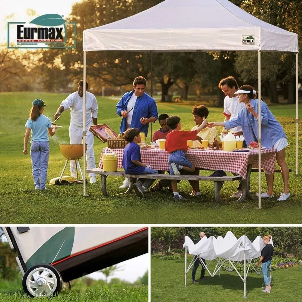 Eurmax USA Premium 10'x15' Pop-up Canopy Tent Commercial Instant Canopies Shelter with Heavy Duty Wheeled Carry Bag Bonus 4 Sand Bags (Blue)