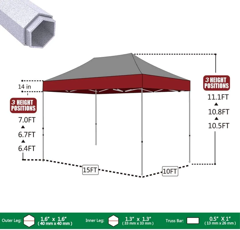 Eurmax USA Premium 10'x15' Pop-up Canopy Tent Commercial Instant Canopies Shelter with Heavy Duty Wheeled Carry Bag Bonus 4 Sand Bags (Blue)