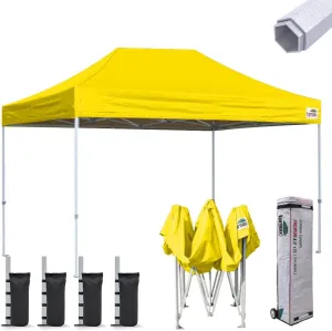 Eurmax USA Premium 10'x15' Pop-up Canopy Tent Commercial Instant Canopies Shelter with Heavy Duty Wheeled Carry Bag Bonus 4 Sand Bags (Yellow)