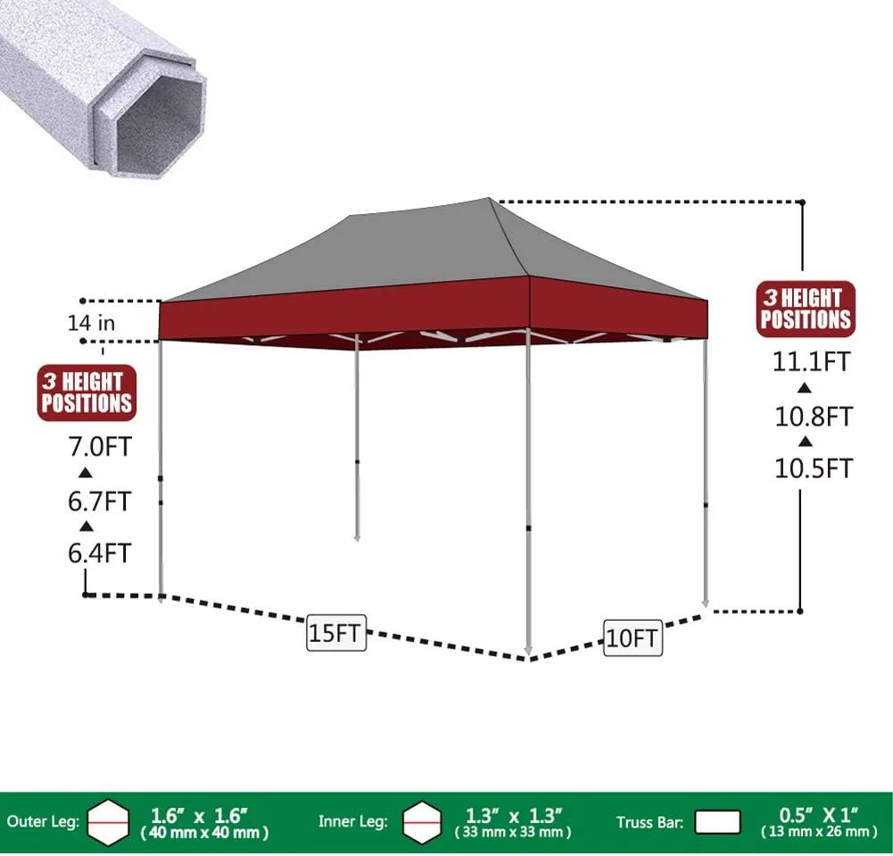 Eurmax USA Premium 10'x15' Pop-up Canopy Tent Commercial Instant Canopies Shelter with Heavy Duty Wheeled Carry Bag Bonus 4 Sand Bags (Yellow)