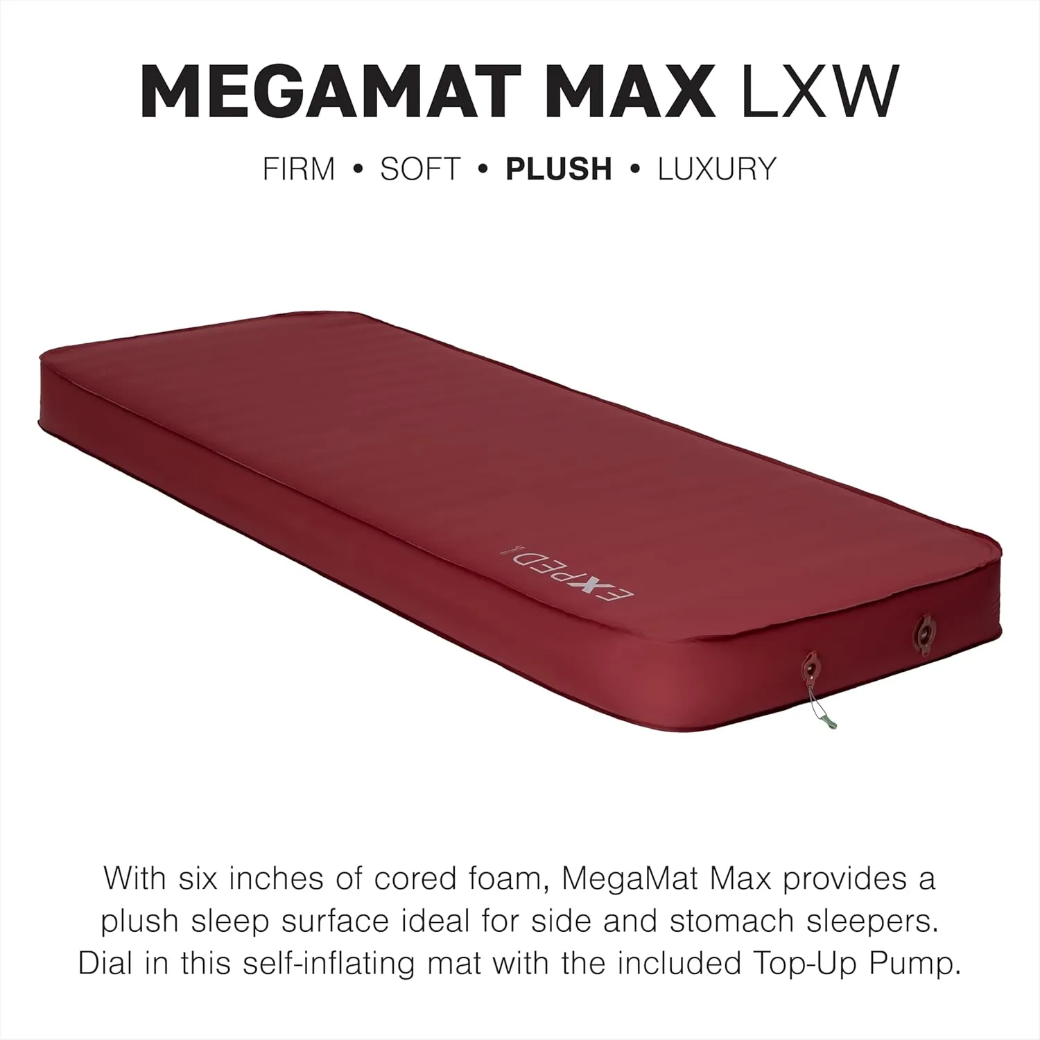 Exped MegaMat Max Long X-Wide - Self Inflating Plush Sleeping Mat, 6” Foam Pad, Pump Included