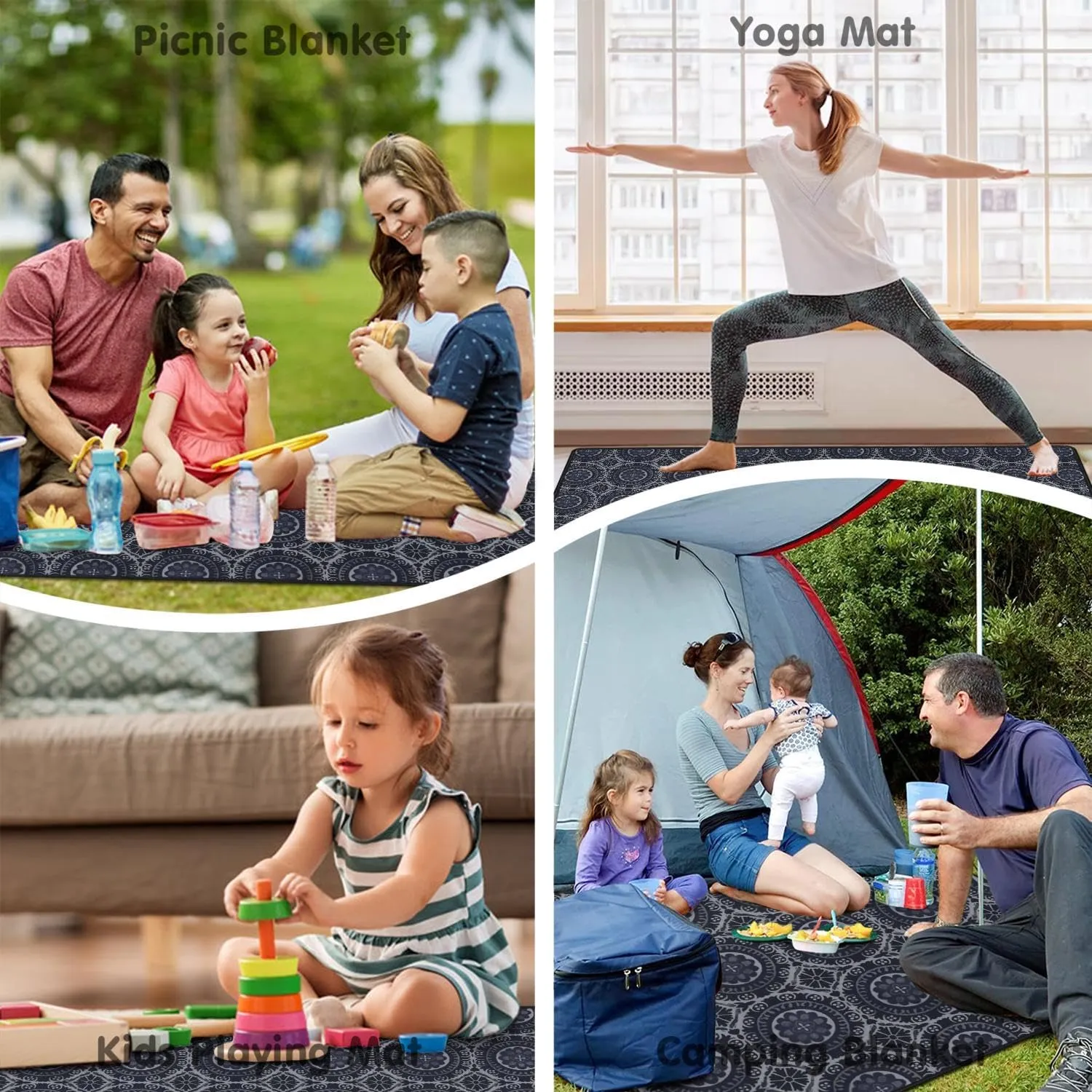 Extra Large Picnic Blankets Waterproof Foldable (60 "x 80") Beach Blanket Waterproof Sandproof,3-Layer Thicking Mat Outdoor Packable Camping Blanket