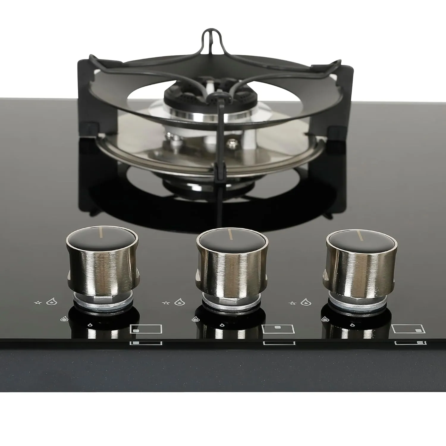 Faber Hob 3 Burner | Auto-Ignition | Spillage Proof | HOB SUPERIA HT763 BR AI | Concealed Chamber | Metal Knobs | Pan Support | Black Glass Finish