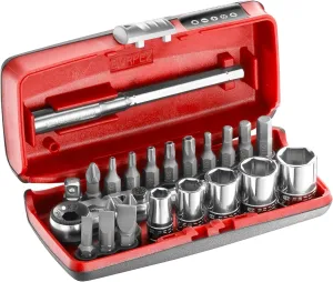 FACOM - Set of 5 1/4 Inch Metric 6-Point Sockets - R1PICO - 1 Ratchet, 5 Socket, 1 Extension, 15 Bit, 1 Socket Bit, 4 Screw Bits, 1 Pack
