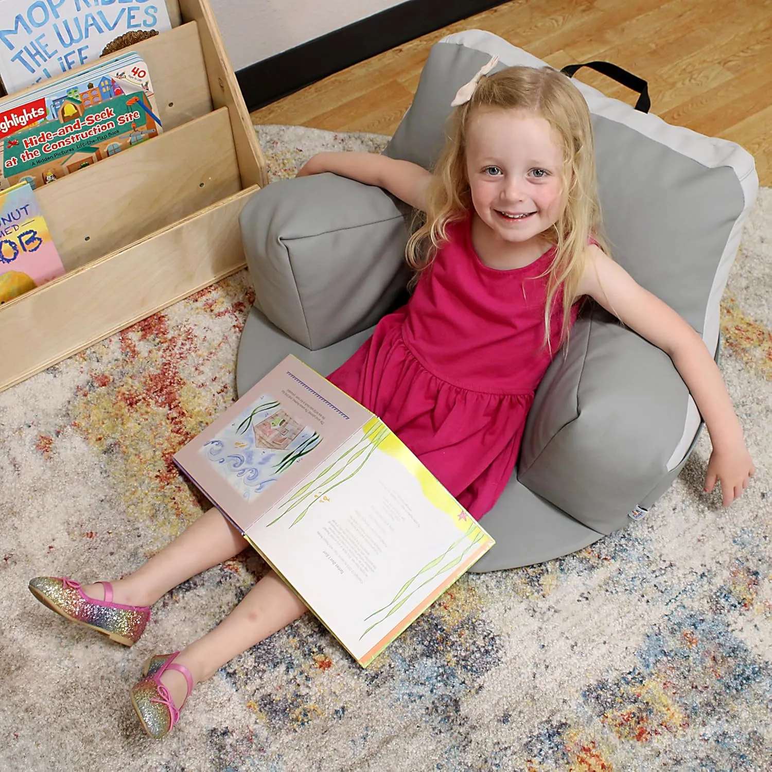 Factory Direct Partners 12367-GYLG SoftScape Relax-N-Read Bean Bag Chair with Supportive Back Rest, Storage Pockets and 1/2" Thick Foam Floor Cushion, Portable Seating (2-Pack) - Gray/Light Gray