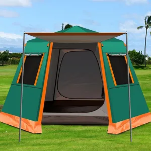 Family Outdoor Camping Tent Automatic Pop-Up Tent 3-4 Person Double Layer Instant Tent Easy Set Up Ideal Outdoor Gifts (Green 3)