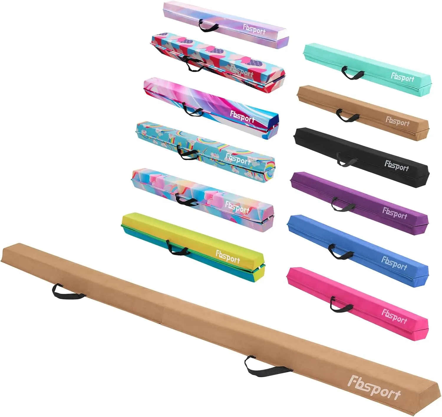 FBSPORT 8ft Balance Beam: Folding Floor Gymnastics Equipment for Kids Adults,Non Slip Rubber Base, Gymnastics Beam for Training, Practice, Physical Therapy and Professional Home Training