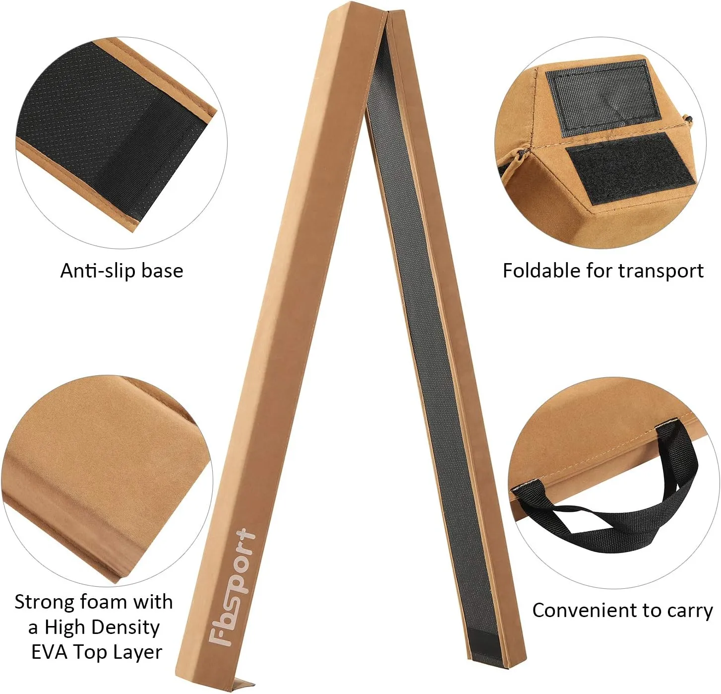 FBSPORT 8ft Balance Beam: Folding Floor Gymnastics Equipment for Kids Adults,Non Slip Rubber Base, Gymnastics Beam for Training, Practice, Physical Therapy and Professional Home Training