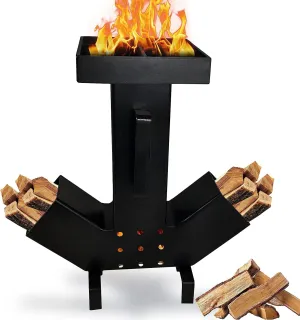 FEBTECH - Camping Rocket Stove - Dual Side Large Fuel Chamber - Self Feeding Camping Stove– Removable Top – For Outdoor Cooking, Picnic, Camping, Hunting