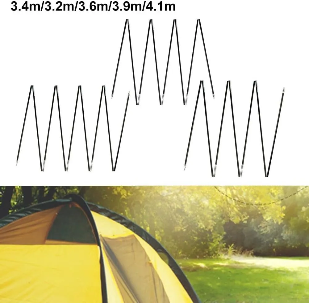 Fibreglass Tent Poles Replacement, 10.5-12.8ft Pre-Assembled Black Tent Pole for Hiking & Camping Easy to Install Outdoor Tent Repair Rod(3.9m)