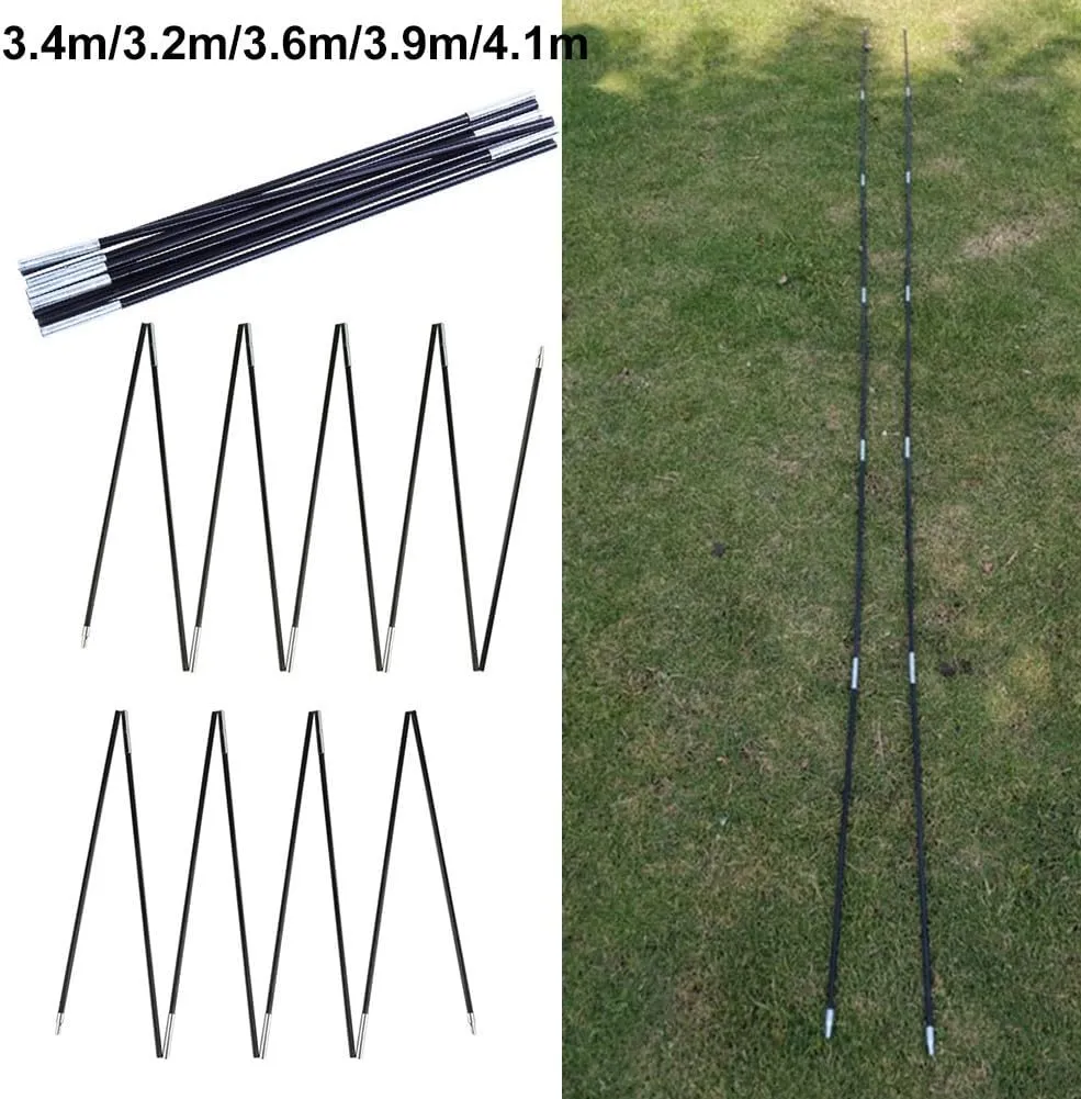 Fibreglass Tent Poles Replacement, 10.5-12.8ft Pre-Assembled Black Tent Pole for Hiking & Camping Easy to Install Outdoor Tent Repair Rod(3.9m)