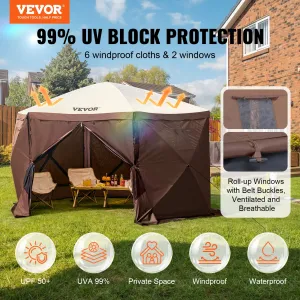 (FINAL PRICES ARE LOWER ON OUR SITE!) VEVOR Pop Up Gazebo Tent, Pop-Up Screen Tent 6 Sided Canopy Sun Shelter with 6 Removable Privacy Wind Cloths & Mesh Windows, 11.5x11.5FT Quick Set Screen Tent with Mosquito Netting, Brown