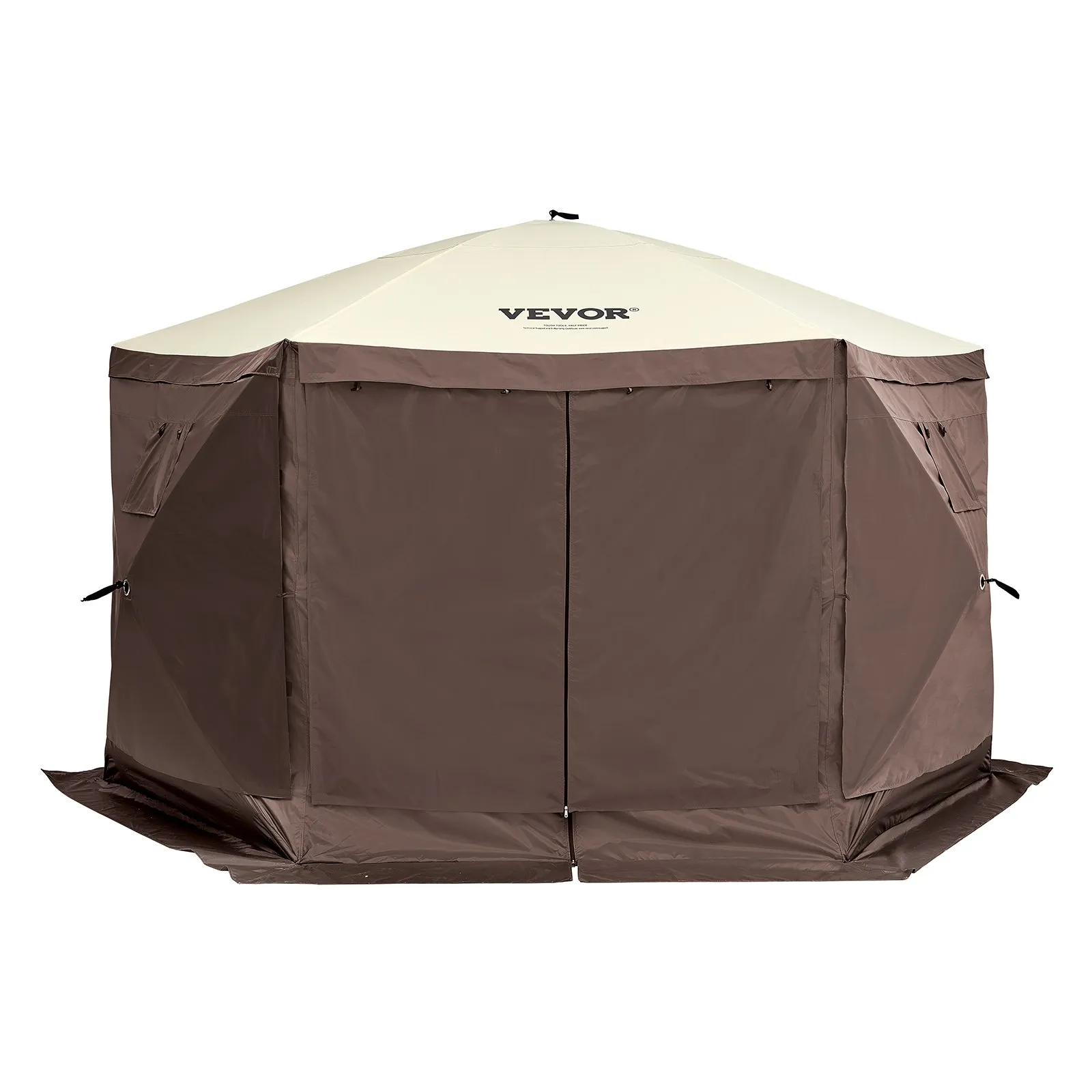 (FINAL PRICES ARE LOWER ON OUR SITE!) VEVOR Pop Up Gazebo Tent, Pop-Up Screen Tent 6 Sided Canopy Sun Shelter with 6 Removable Privacy Wind Cloths & Mesh Windows, 11.5x11.5FT Quick Set Screen Tent with Mosquito Netting, Brown