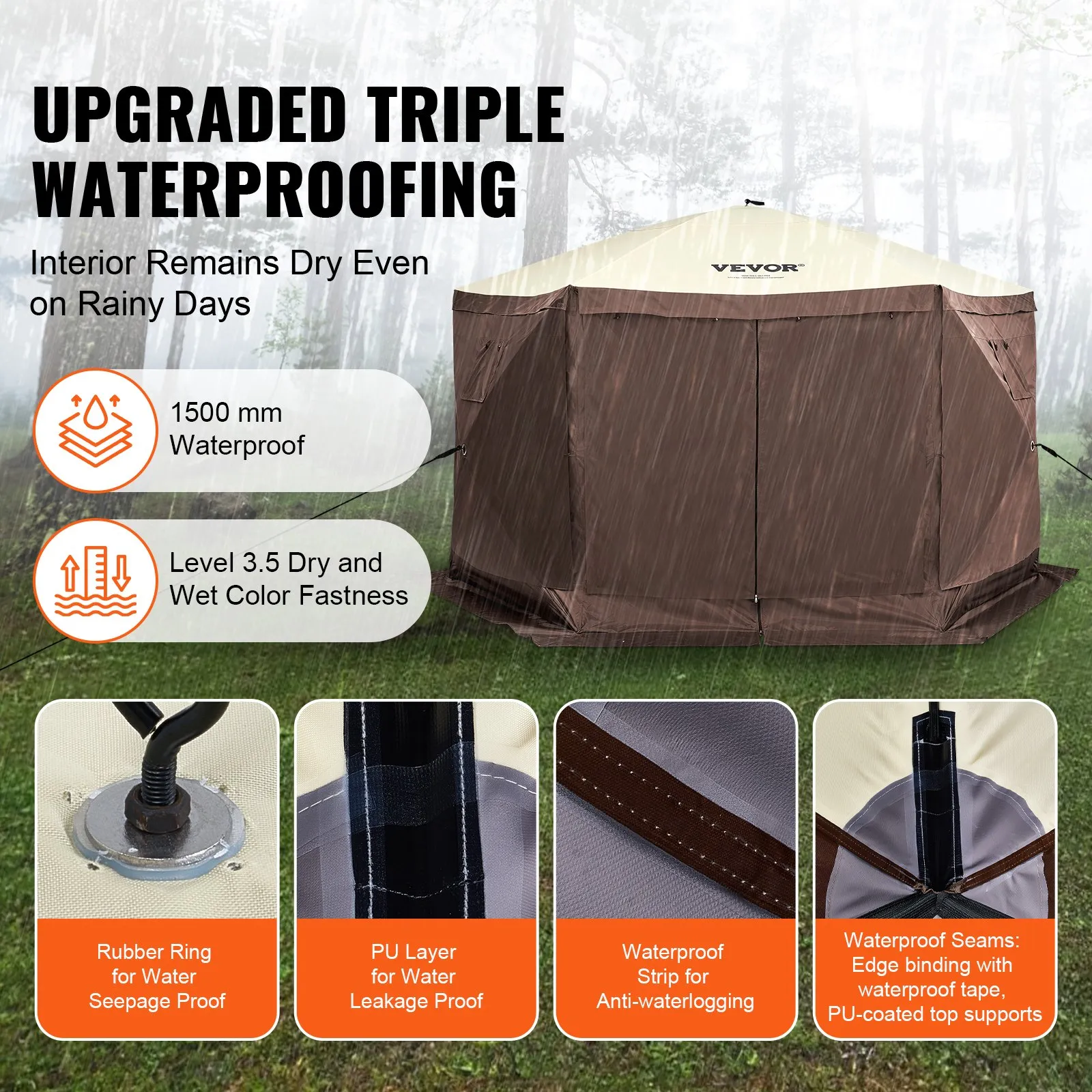 (FINAL PRICES ARE LOWER ON OUR SITE!) VEVOR Pop Up Gazebo Tent, Pop-Up Screen Tent 6 Sided Canopy Sun Shelter with 6 Removable Privacy Wind Cloths & Mesh Windows, 11.5x11.5FT Quick Set Screen Tent with Mosquito Netting, Brown