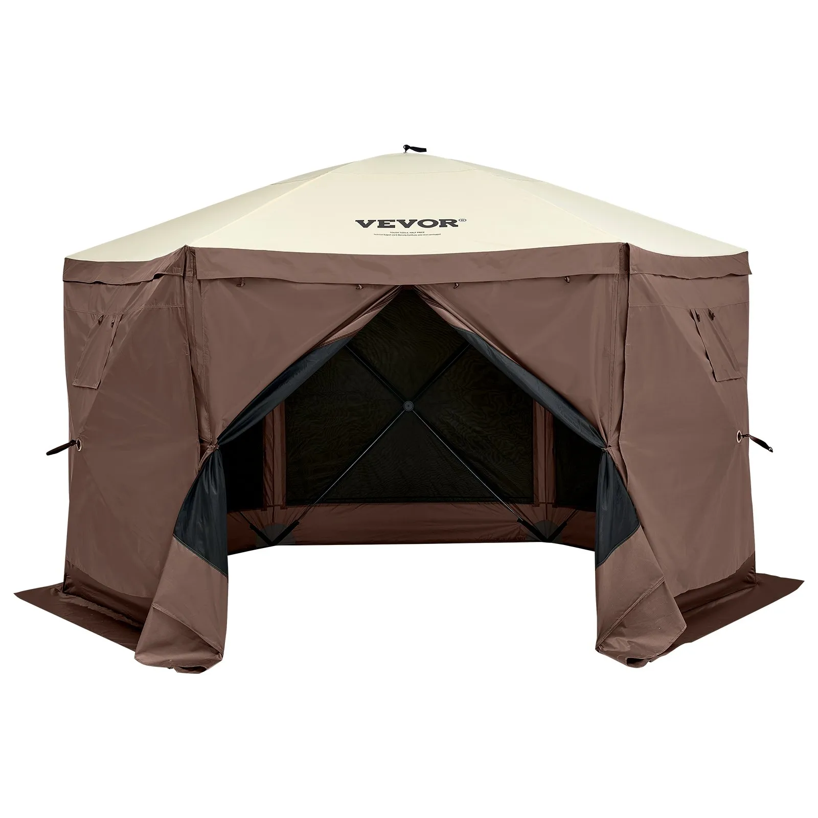 (FINAL PRICES ARE LOWER ON OUR SITE!) VEVOR Pop Up Gazebo Tent, Pop-Up Screen Tent 6 Sided Canopy Sun Shelter with 6 Removable Privacy Wind Cloths & Mesh Windows, 11.5x11.5FT Quick Set Screen Tent with Mosquito Netting, Brown