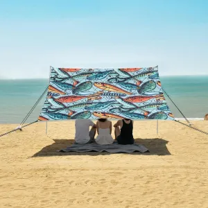 Fishing Baits and Lures Pattern Beach Camping Tent Sun Shelter for Whole Family, Beach Shade Canopy with UPF50  UV Protection,Easy Set Up and Carry,Outdoor Shade for Trips, Fishing, Backyard Fu