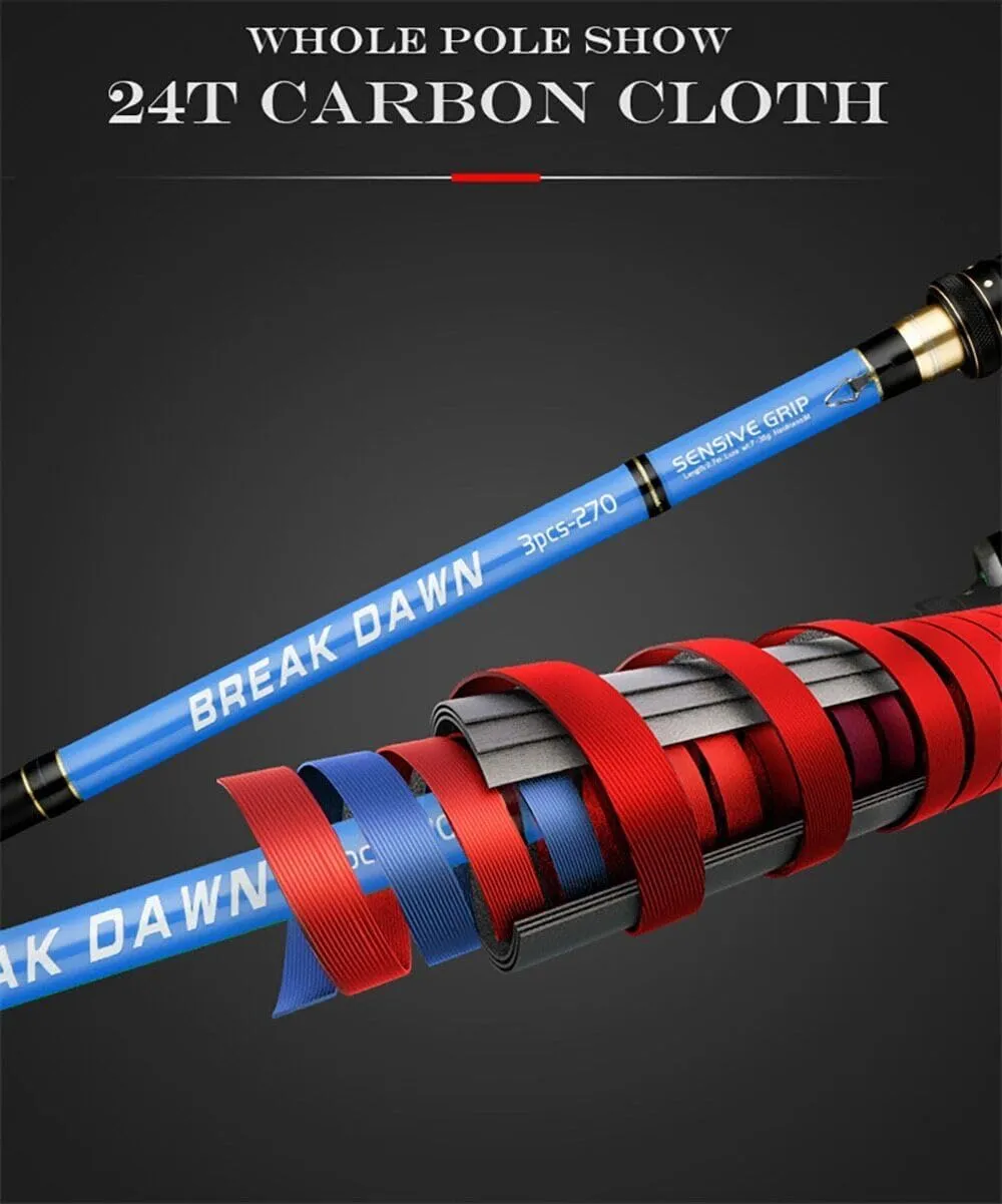 Fishing Lure Rod Spinning Casting Travel Carbon Fiber Pole 2.1M 2.4M 2.7M 3.0M