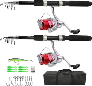Fishing Pole, 6.9ft 2Pcs Collapsible Fishing Rods Set, Carbon Fiber Fishing Rod, 12  1 Shielded Bearings Stainless Steel BB Spinning Reels Fishing Carrier Bag for Travel Saltwater Freshwater