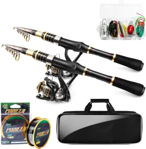 Fishing Rod and Reel Combo, 2.4M/7.89FT Collapsible Fishing Kits, Carbon Fiber Fishing Pole Spinning Reel Lures Set with Carrier Bag, Fishing Gear for Adults Travel Saltwater Freshwater