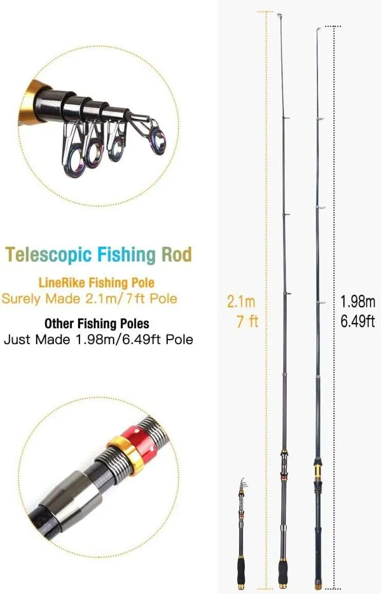 Fishing Rod and Reel Combo, Carbon Fiber Telescopic Fishing Pole with Spinning Reel, Fishing Line, Fishing Lures, Carrier Bag Travel Fishing Rods Kit Freshwater Saltwater Fishing Poles