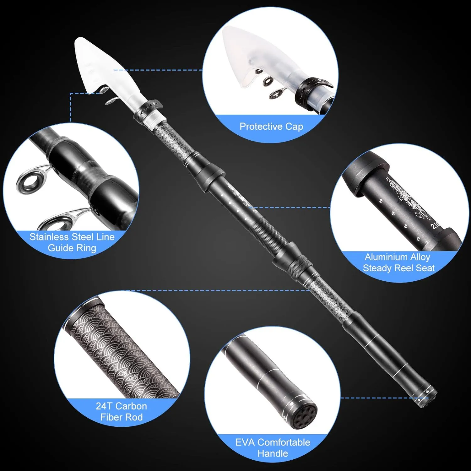 Fishing Rod and Reel Combos, Carbon Fiber Telescopic Fishing Pole Kit with Spinning Reel, Fishing Line, Fishing Lures, Travel Bag for Beginner Saltwater Freshwater Fishing