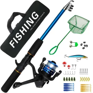 Fishing Rod Combo, Reels, Reel Combo Full Kit - Telescopic Fishing Pole, Fishing Carrier Bag, Portable for Saltwater, Freshwater, Travel, Fishing