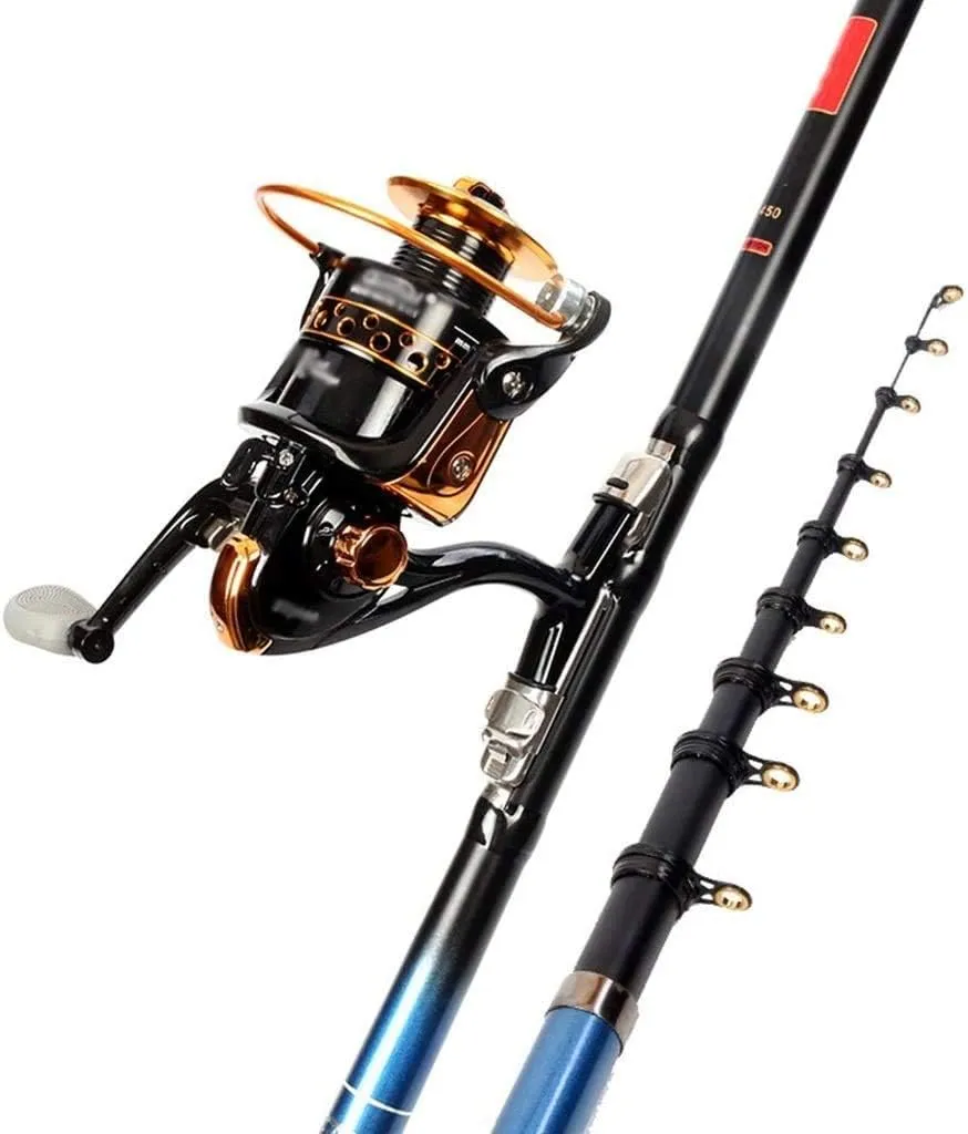 Fishing Rod kit Carbon Fiber Telescopic Fishing Pole and Reel Combo Tackle Hooks Reel Carrier Bag for Adults Travel Saltwater Freshwater