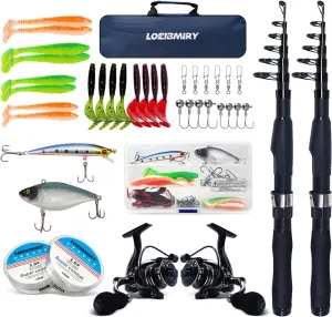 Fishing Rod Reel Combos, 2PCS 2.1m/6.89ft Collapsible Fishing Rods   2PCS Spinning Reels   Fishing Lines Fishing Lures Carrier Bag, Telescopic Fishing Pole Set Sea Saltwater Freshwater Kit