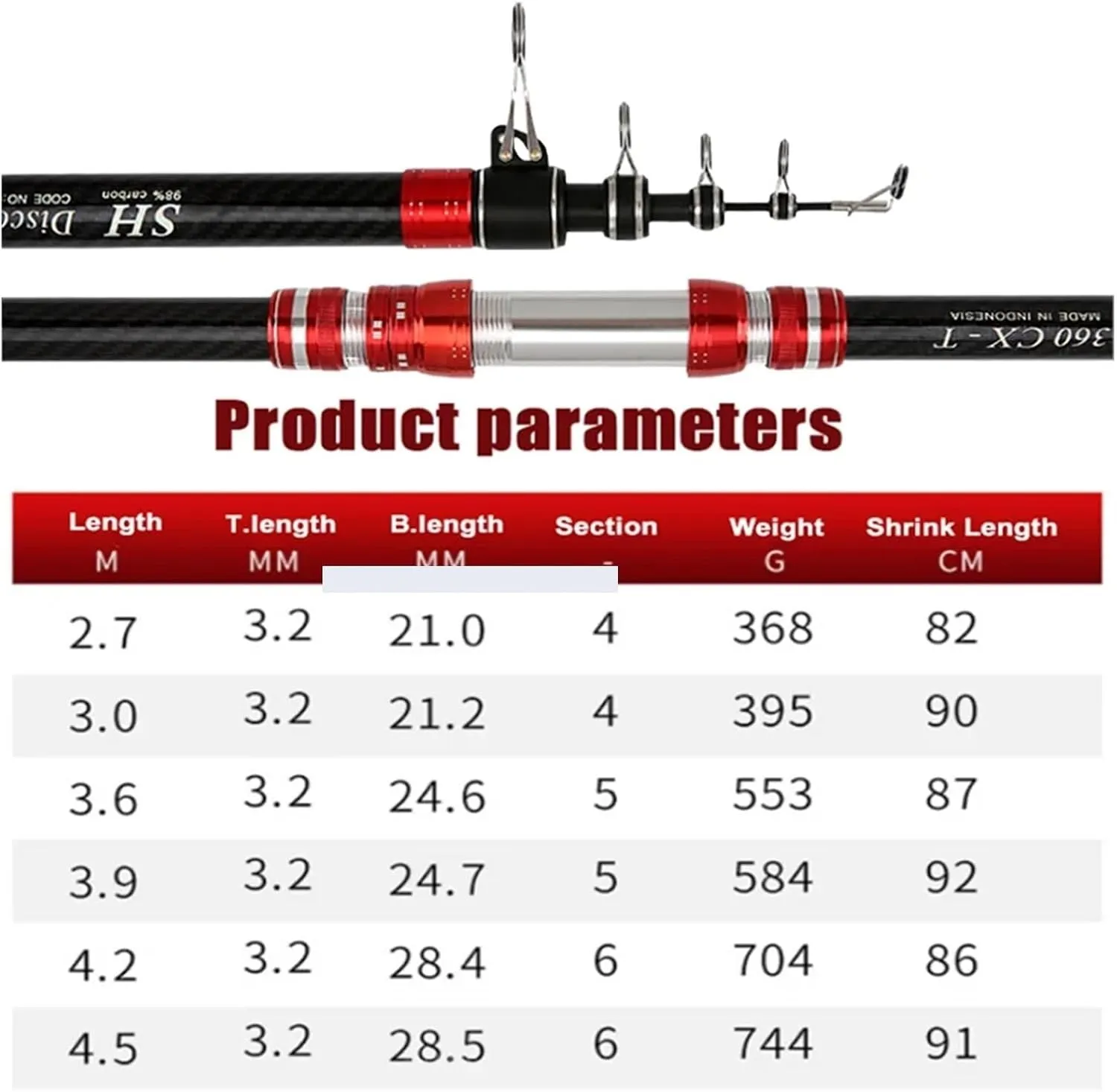 Fishing Rod Telescopic Fishing Rod Travel Surf Rod Spinning Power Throwing Surfcasting Carbon Baitcasting Rod(2.7M)