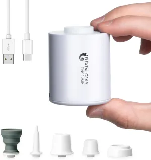 FLEXTAILGEAR Tiny Pump Portable Air Pump, Ultra-Mini with 1300mAh Battery USB Rechargeable to Inflate Deflate for Pool Floats Air Bed / Mattress Swimming Ring Vacuum Storage Bags (White)
