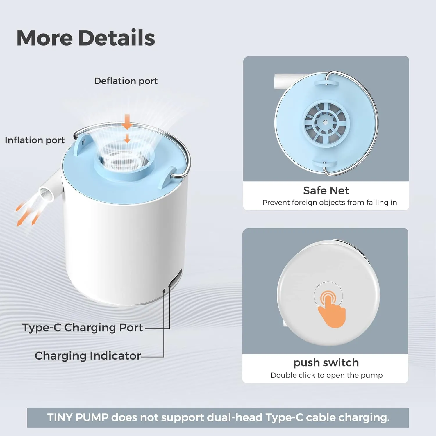 FLEXTAILGEAR Tiny Pump Portable Air Pump, Ultra-Mini with 1300mAh Battery USB Rechargeable to Inflate Deflate for Pool Floats Air Bed / Mattress Swimming Ring Vacuum Storage Bags (White)
