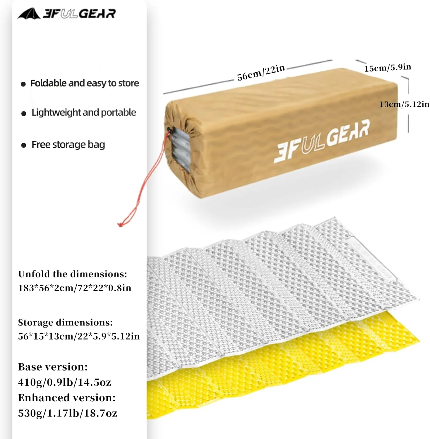 Foam Camping Sleeping Pad, Closed Cell Lightweight Camping Mat Portable Moisture-Proof Ultralight Camping Mattress 0.9Lb for Outdoor Hiking Mountaineering Backpacking