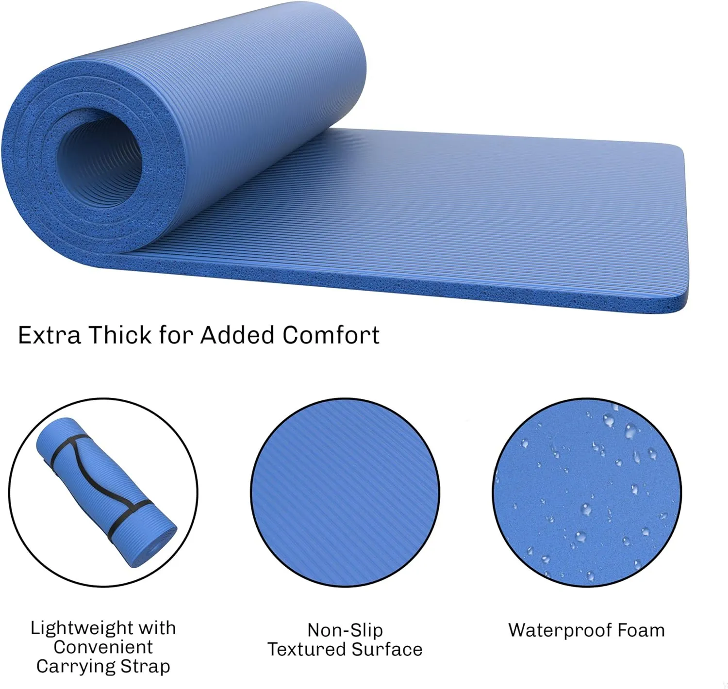 Foam Sleeping Pad for Camping - 0.75-Inch-Thick Waterproof Sleep Pad with Carry Straps for Cots, Tents, or Sleepovers by Wakeman Outdoors (Blue)